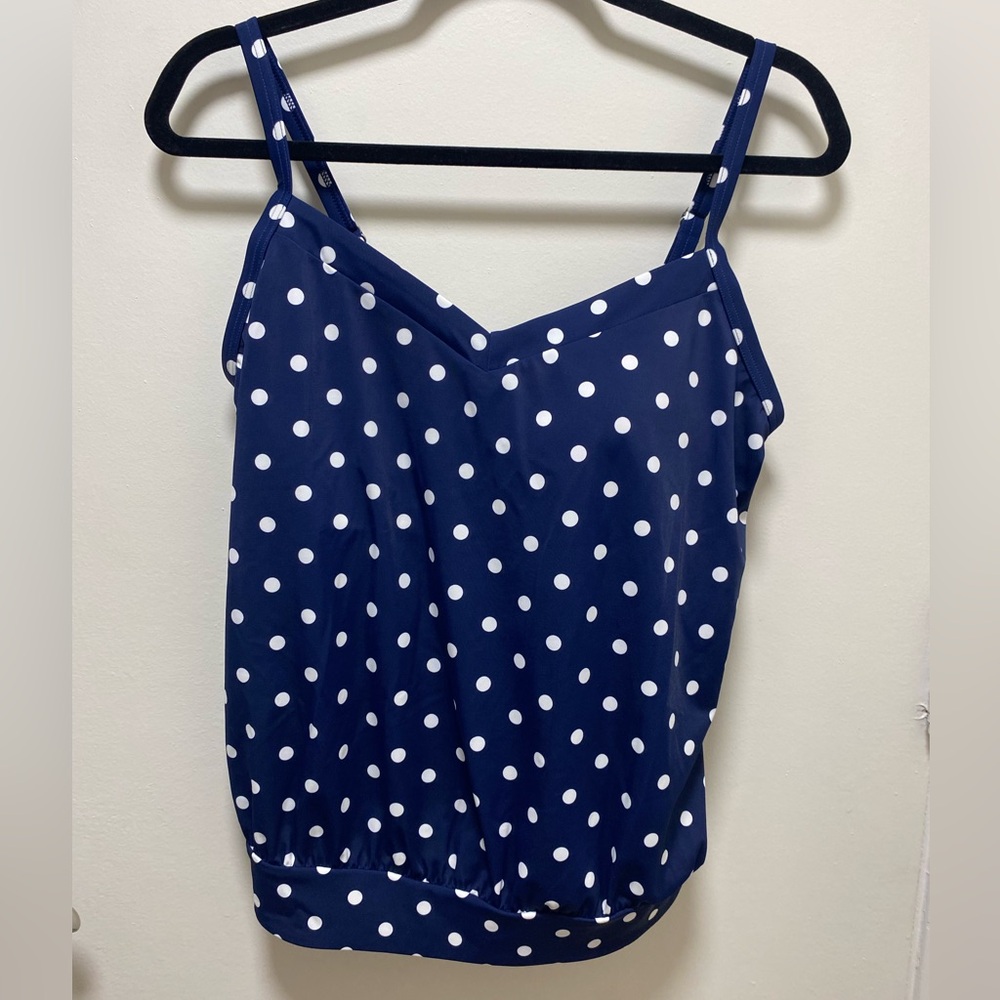 Lands' End Tankini Top, S, Blue and White One Swimsuit top with Polka Dots, NEW